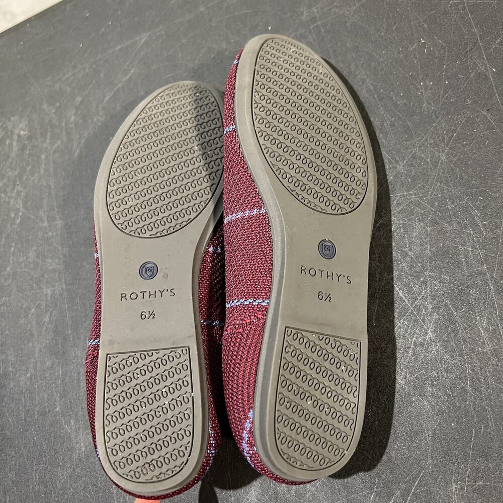 Rothy's The Loafer Shoes Womens Size 6.5 Burgundy Blue Plaid Flats Eco Recycled - Picture 4 of 9